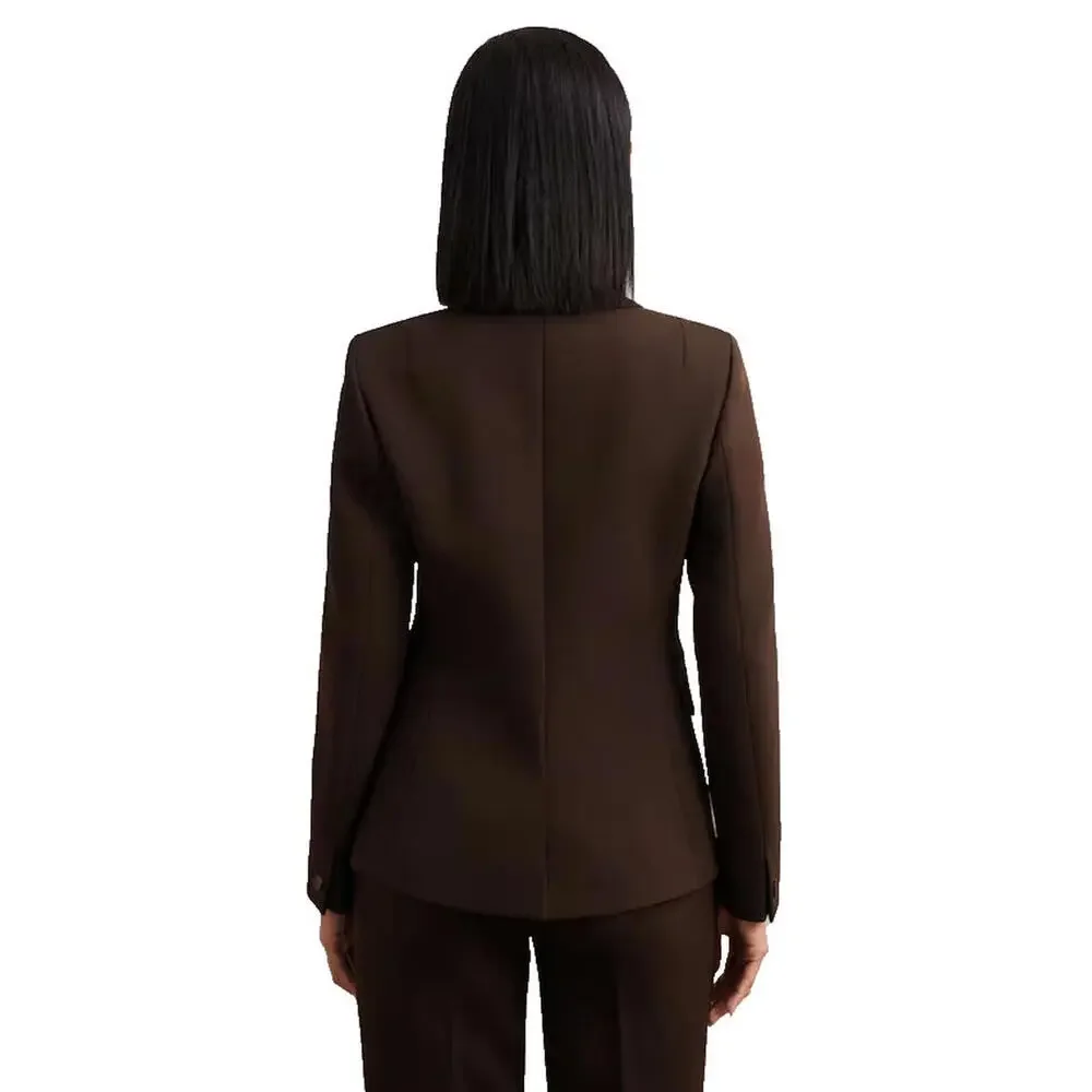 NEW, REISS Petite Twill Double-Breasted Blazer in Chocolate Brown Size 6 #SJ2060 - Picture 3 of 9